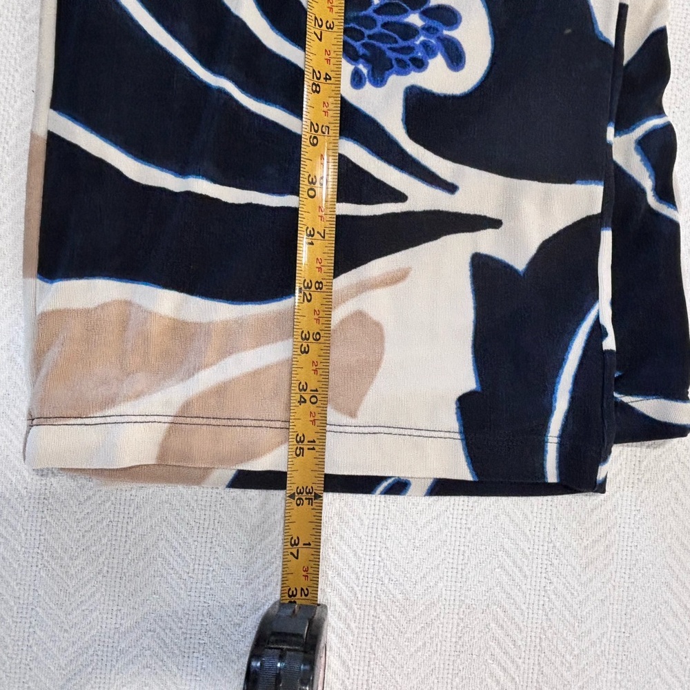 Chico's Floral Wide Leg Pants - Navy, Beige, and White - Picture 8 of 11
